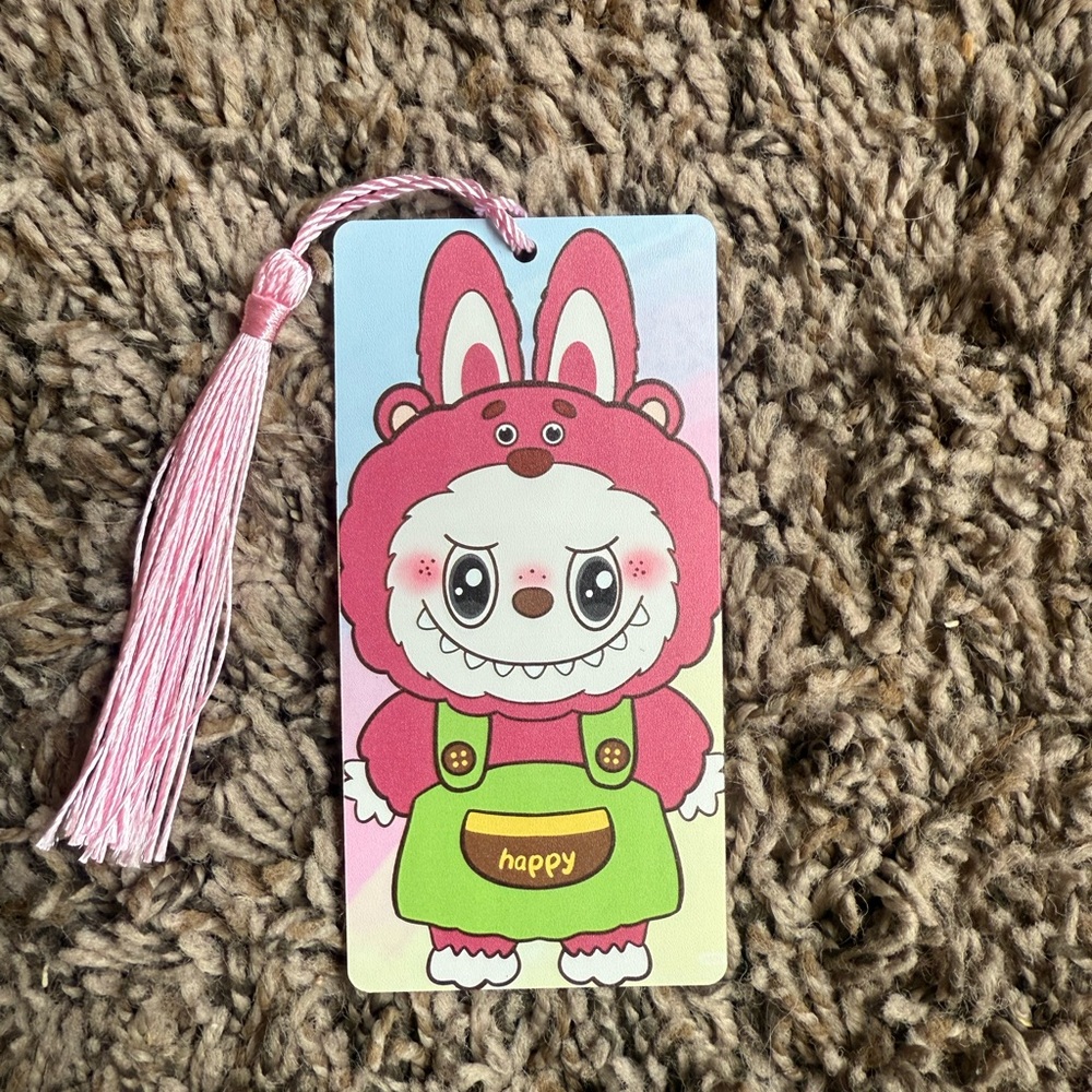 Labubu Bookmark, Red Labubu With Green Clothes